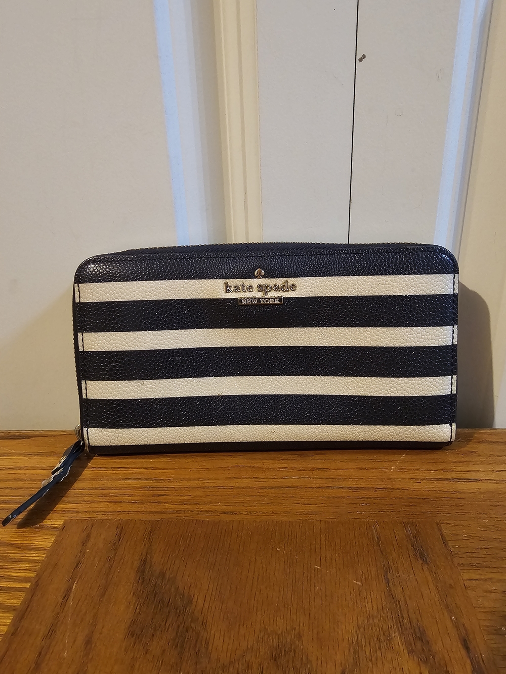Kate Spade New York Black & White Striped Zip Wallet